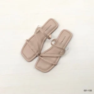 Crystal Strap Minimalist Flat Sandals in Beige