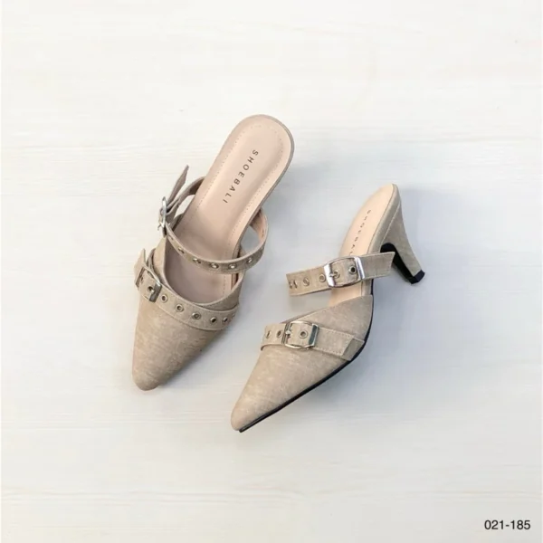 Beige Double Strap Pointed Heels