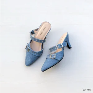 Denim Double Strap Pointed Heels