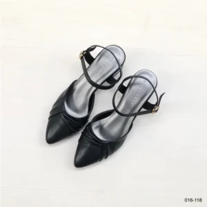 Pointed Toe Strap Heels in Black