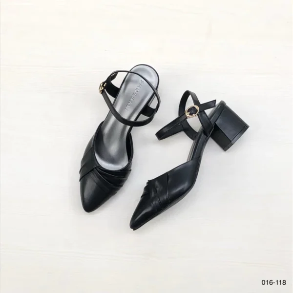 Pointed Toe Strap Heels in Black