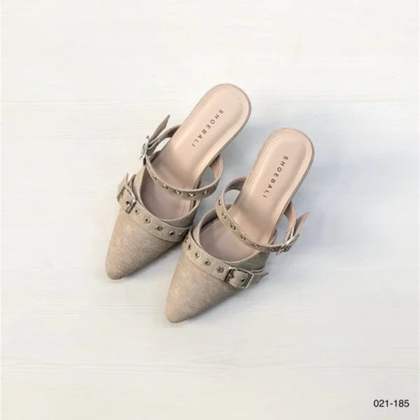 Beige Double Strap Pointed Heels