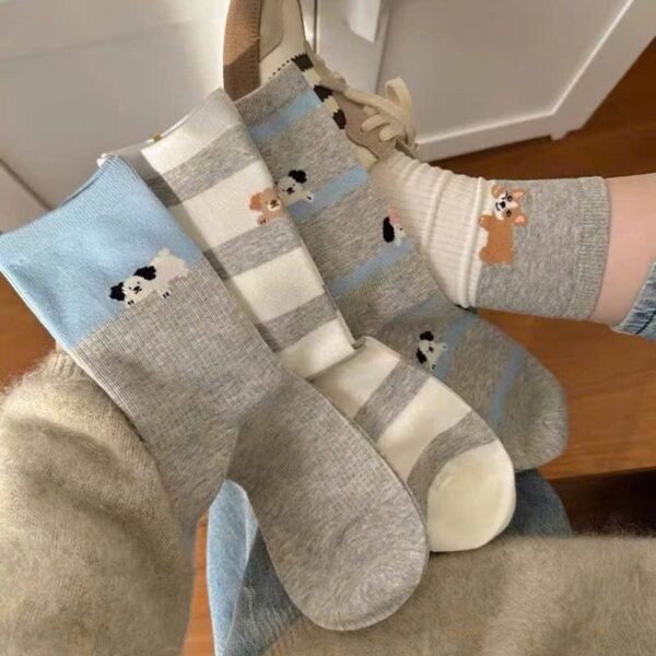 Set of 4 Women Cotton Dog High Collar Socks