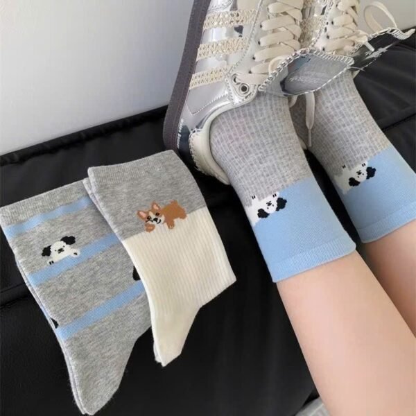 Set of 4 Women Cotton Dog High Collar Socks