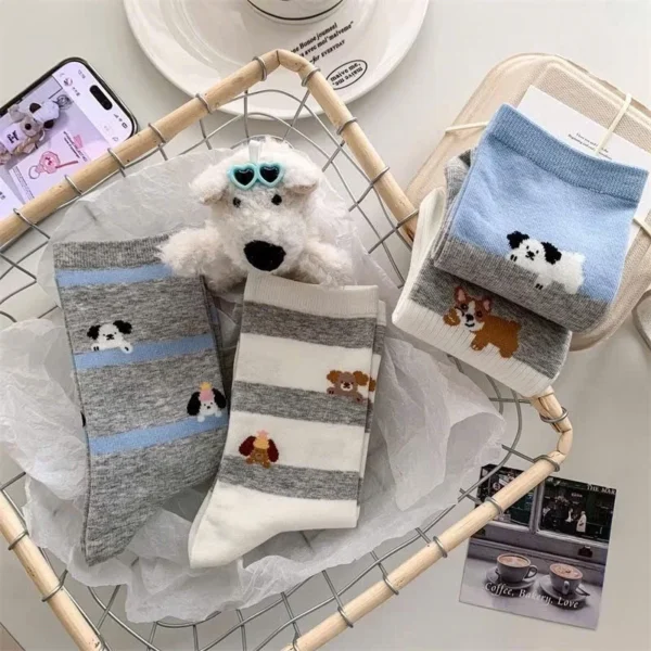 Set of 4 Women Cotton Dog High Collar Socks