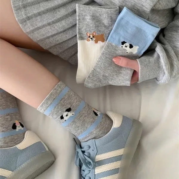 Set of 4 Women Cotton Dog High Collar Socks