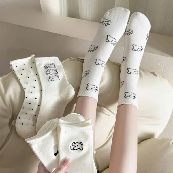 sg-11134201-8259e-mfwl7sxhotfsdb Set of 5 Korean Polka Dot Dog High Collar Socks