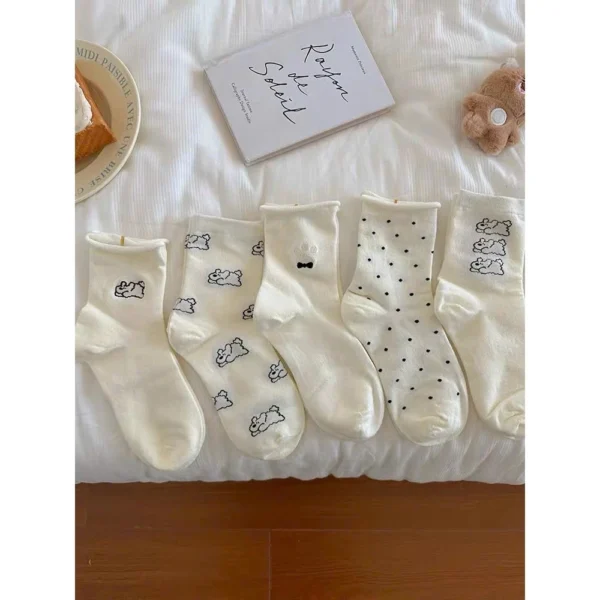 sg-11134201-8259z-mfwl7r6p2sy29f Set of 5 Korean Polka Dot Dog High Collar Socks