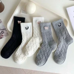 Set of 5 Women Twisted Rope Bow High Collar Socks