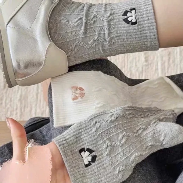 Set of 5 Women Twisted Rope Bow High Collar Socks