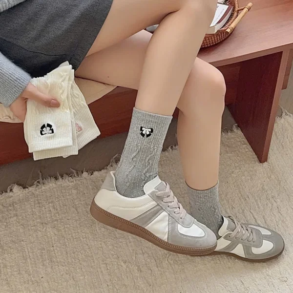 Set of 5 Women Twisted Rope Bow High Collar Socks