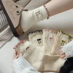 Set of 5 Women Korean Ruffle Bow Cotton Socks